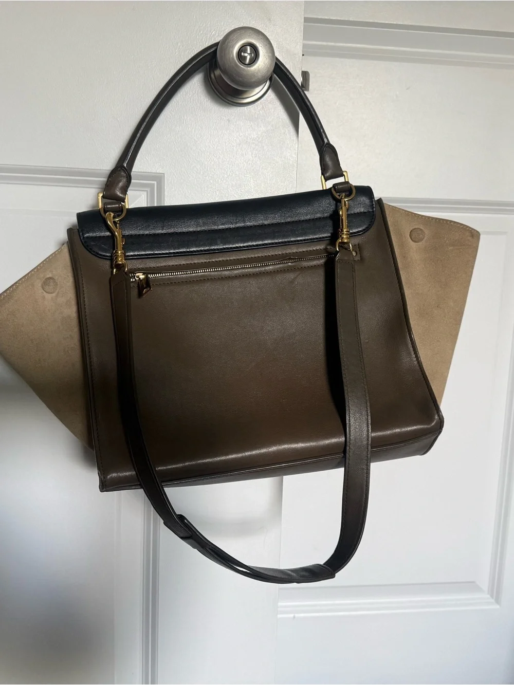 Céline Two-Tone Leather Top-Handle Bag in Black and Brown